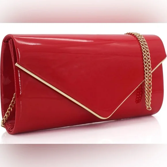 DEXMAY patent leather envelope clutch purse shinny candy foldover evening bag - Picture 3 of 13